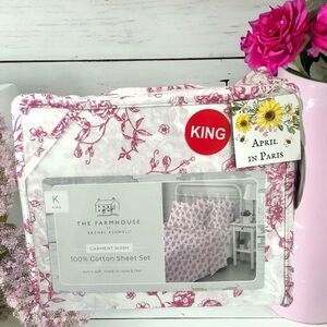 Shabby Chic Pink Floral Cotton KING Sheet Set